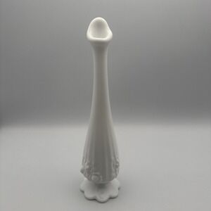 Fenton Art Glass Milk Glass Footed Raised Roses Bud Vase Pre Logo 10"